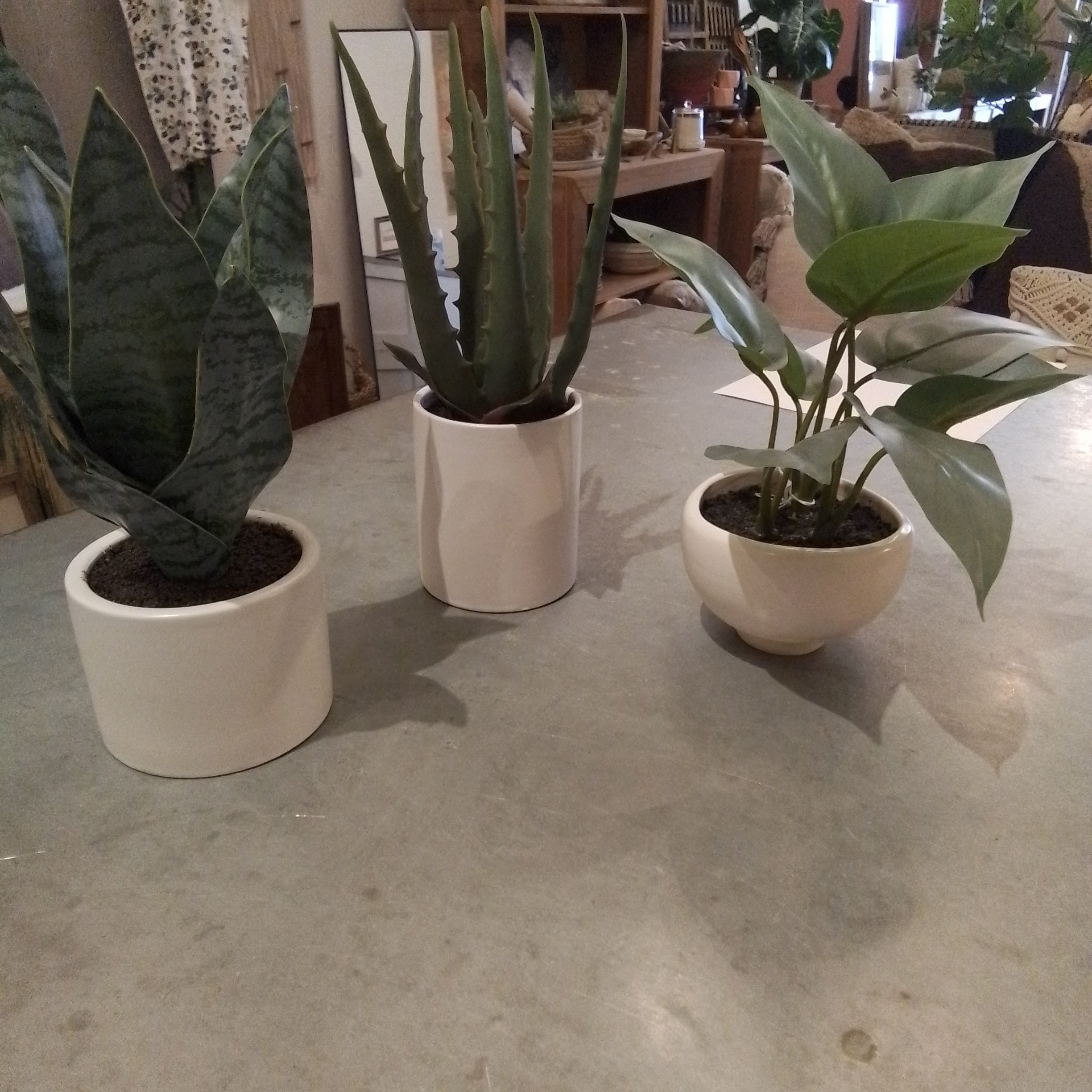 KNK053      faux green leaf plant 8 inch
