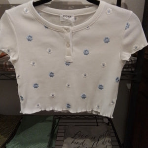 White/Blue Flower Crop S M L