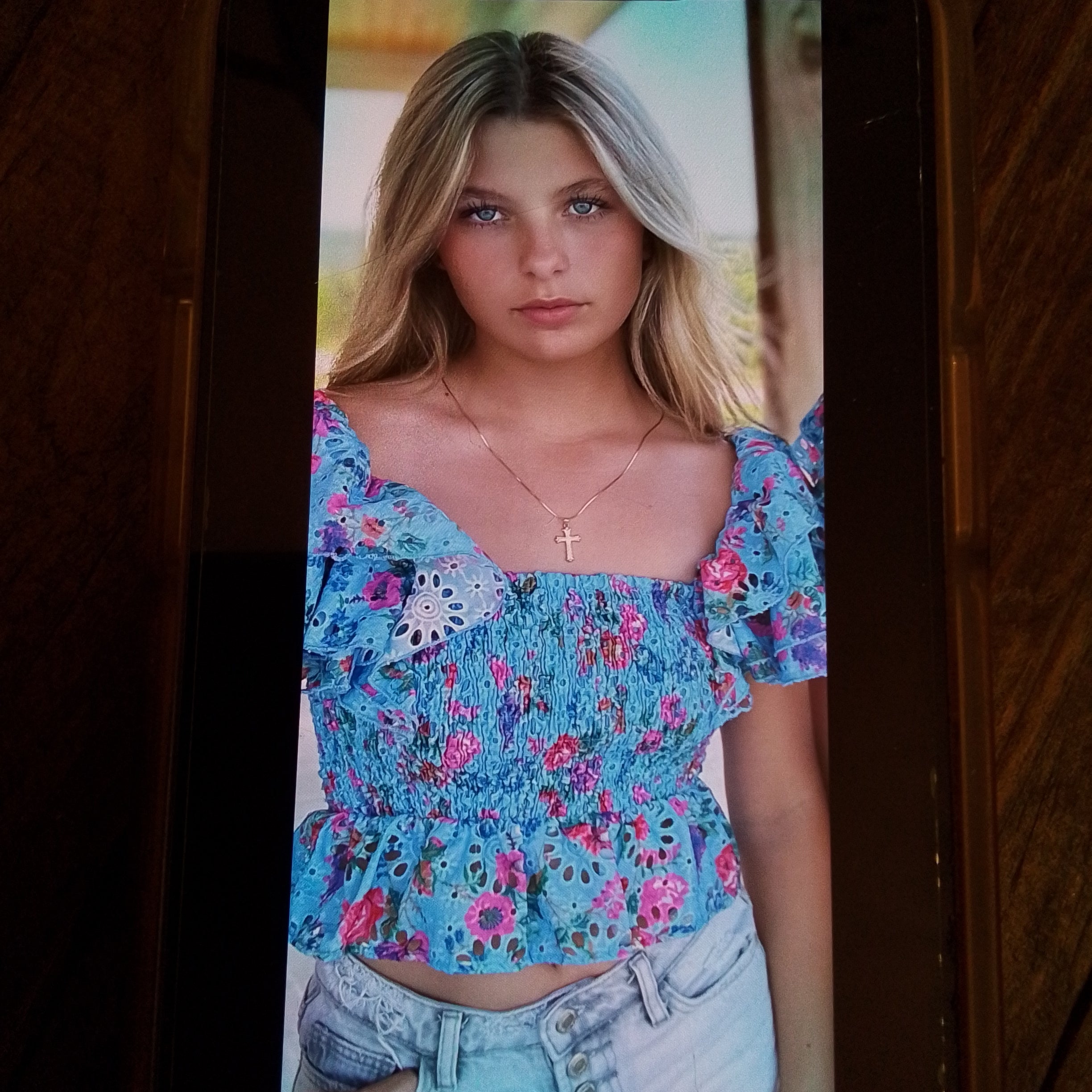 Blue Floral Eyelet Top S M L