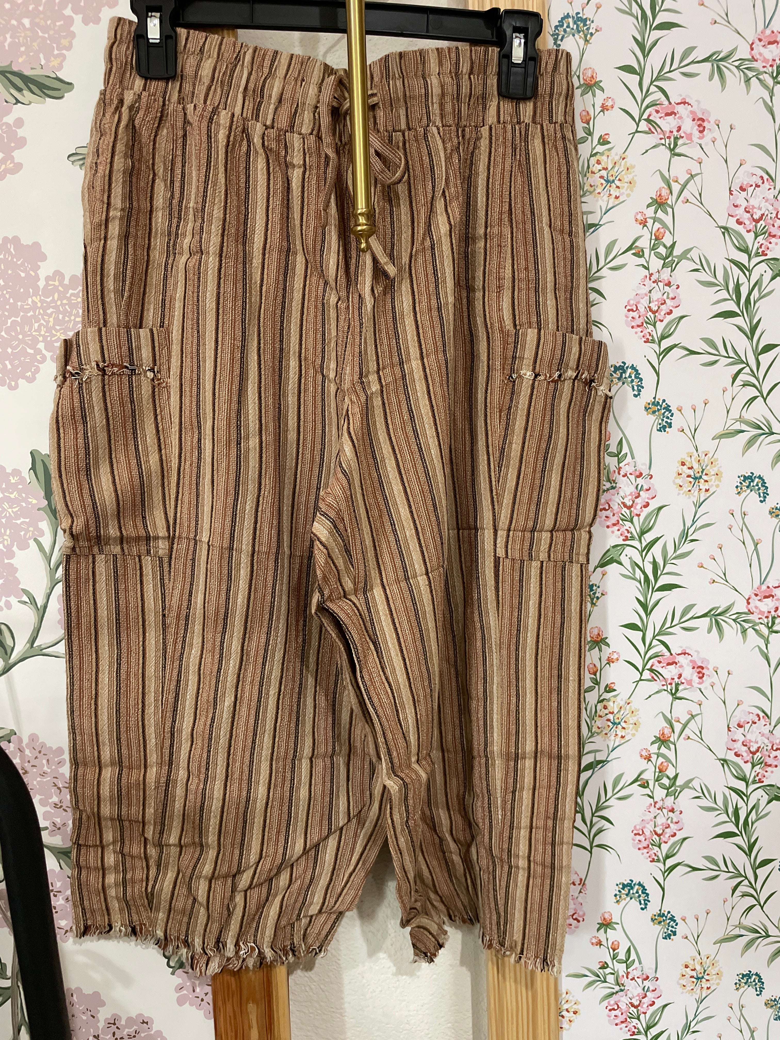 Cognac/Natural Stripe Pull On Capris