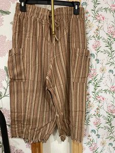 Cognac/Natural Stripe Pull On Capris