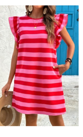 Red & Pink Striped Dress