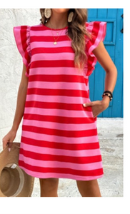 Red & Pink Striped Dress