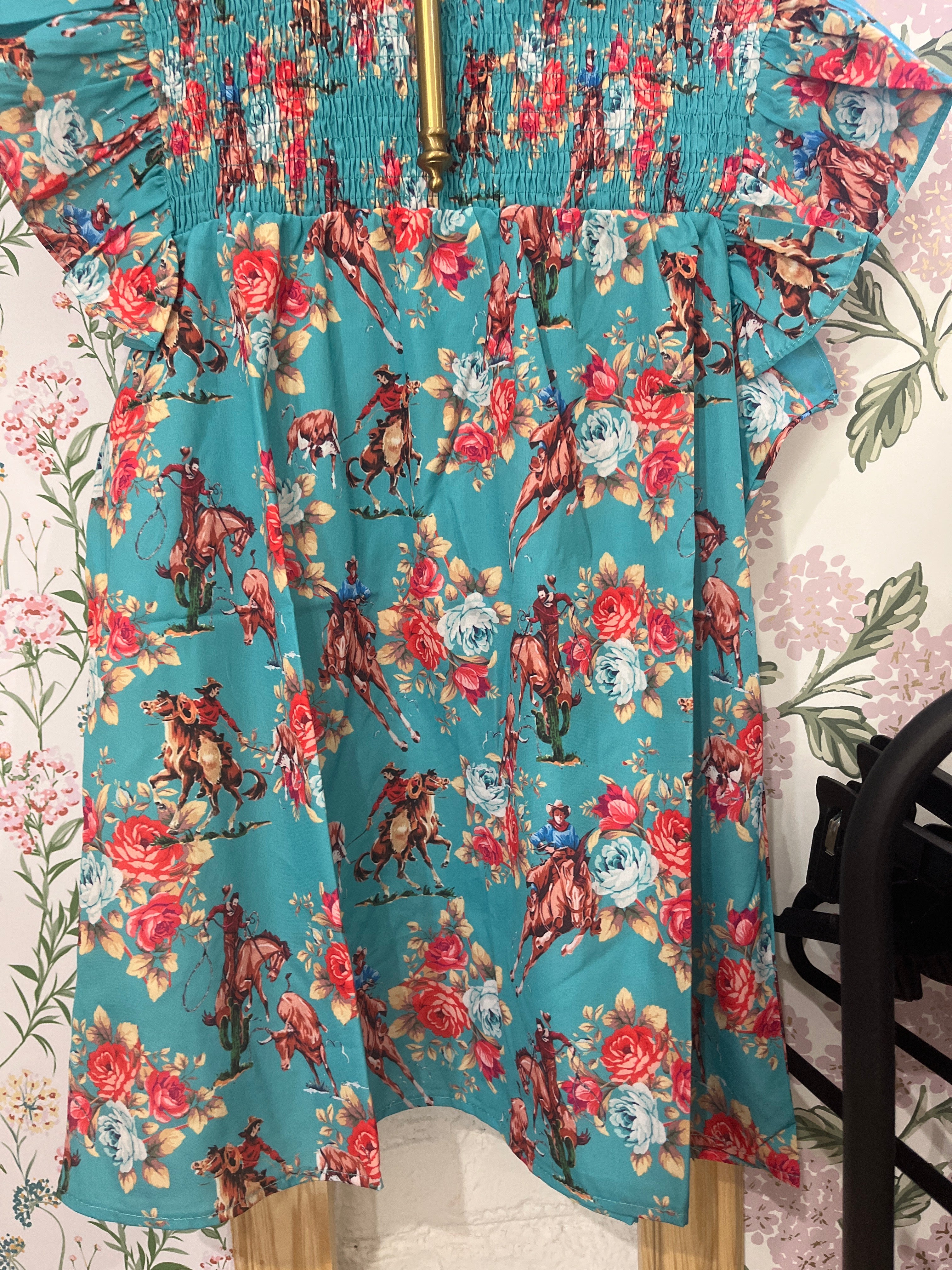 Teal Horse Pattern Small & Medium 50% Off