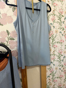 Blue Quarter Button Tank