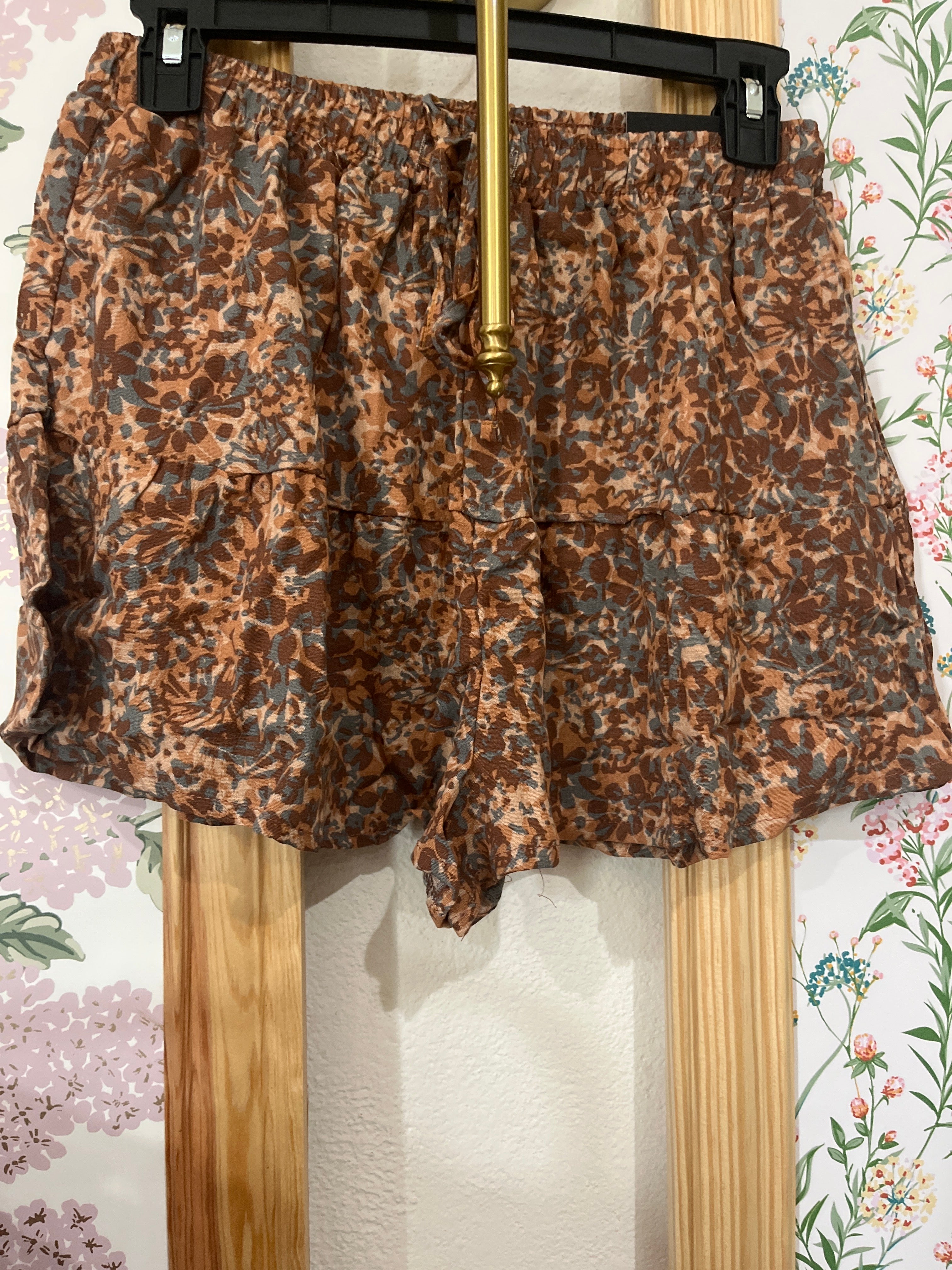 Blue And Neutral Floral Flowy Shorts
