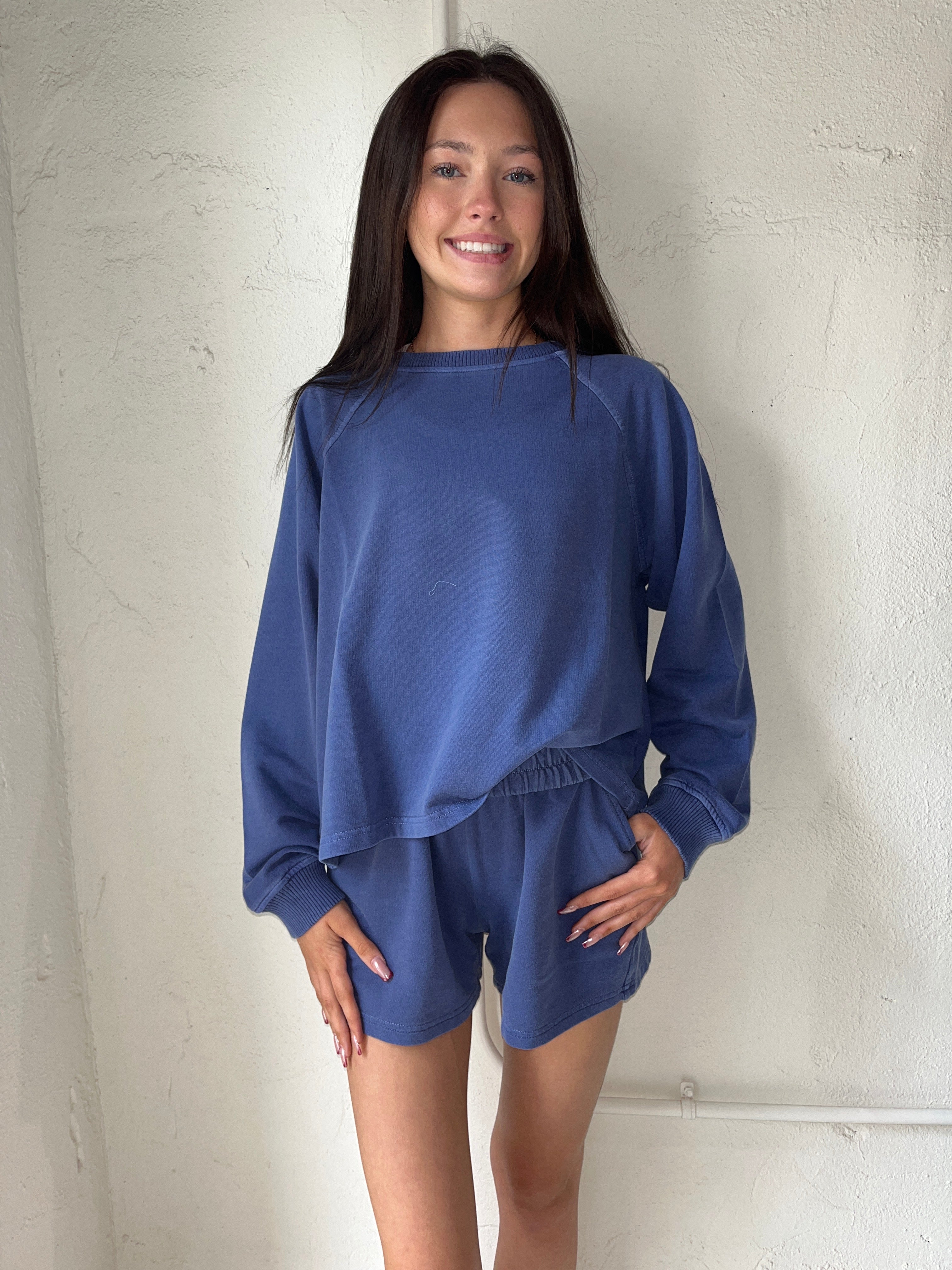 Scuba Sweat Short Set-Dusty Blue