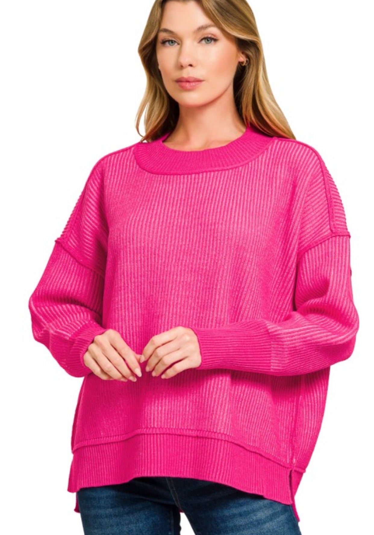 Two Tone Sweater- Hot Pink