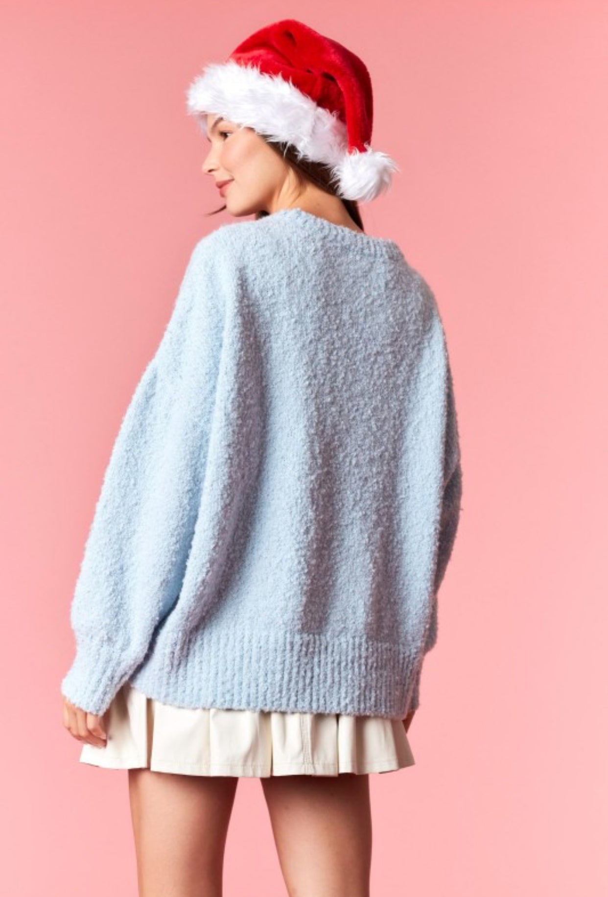 Baby Blue Christmas Tree & Satin Bow Sweater