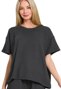 Ribbed V-Neck- Black SM LXL