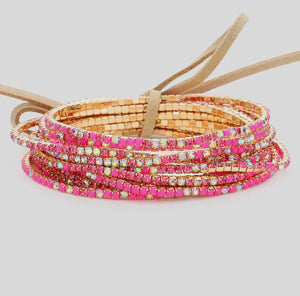 Pink Rhinestone Bracelet Stack