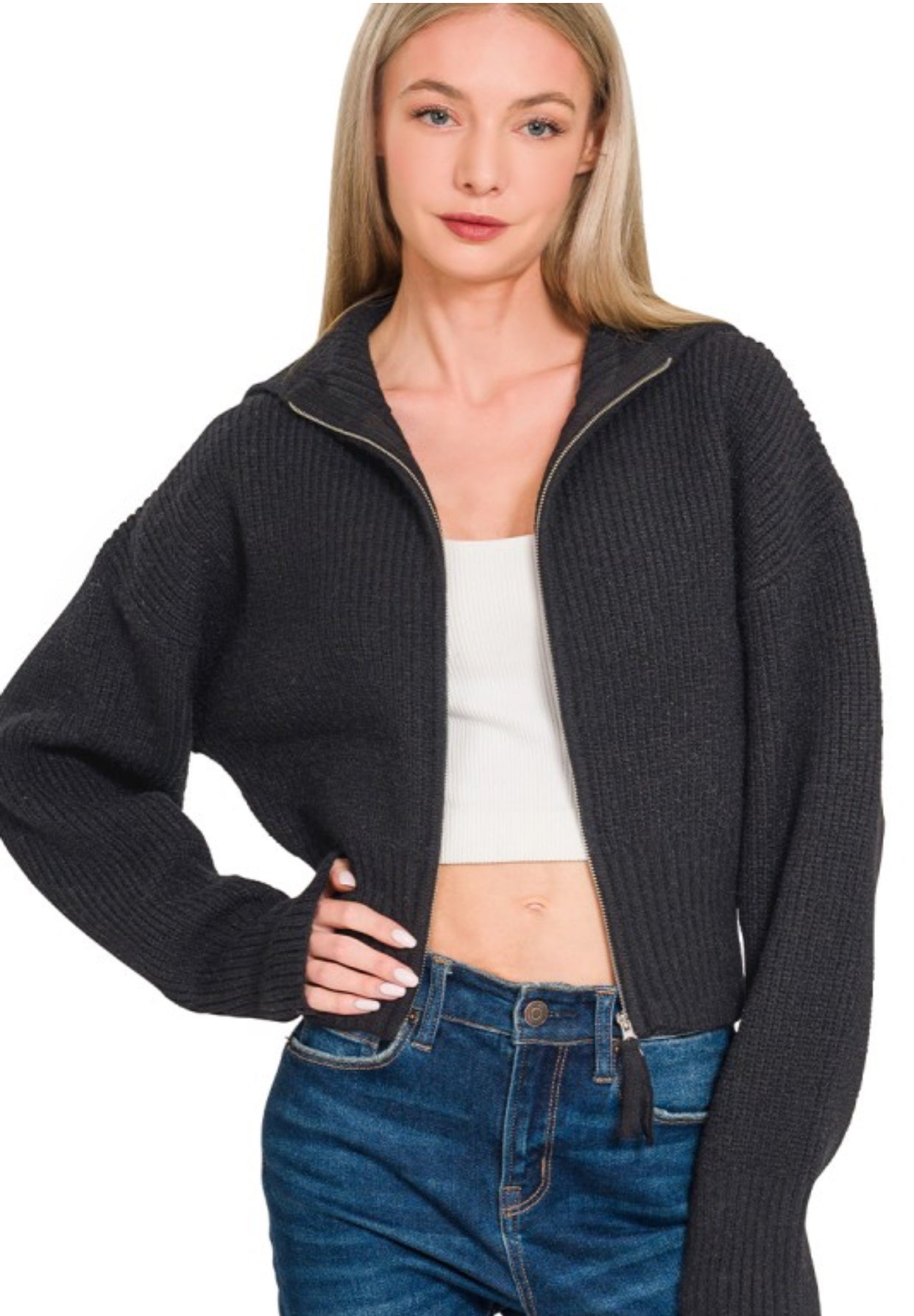 Double Zip Sweater-Black