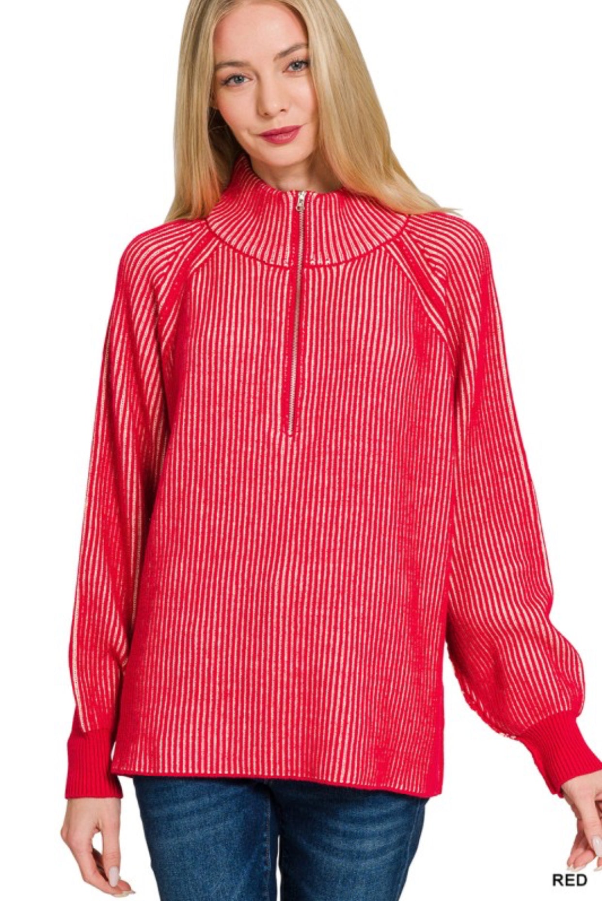 Two Tone Half Zip-Red