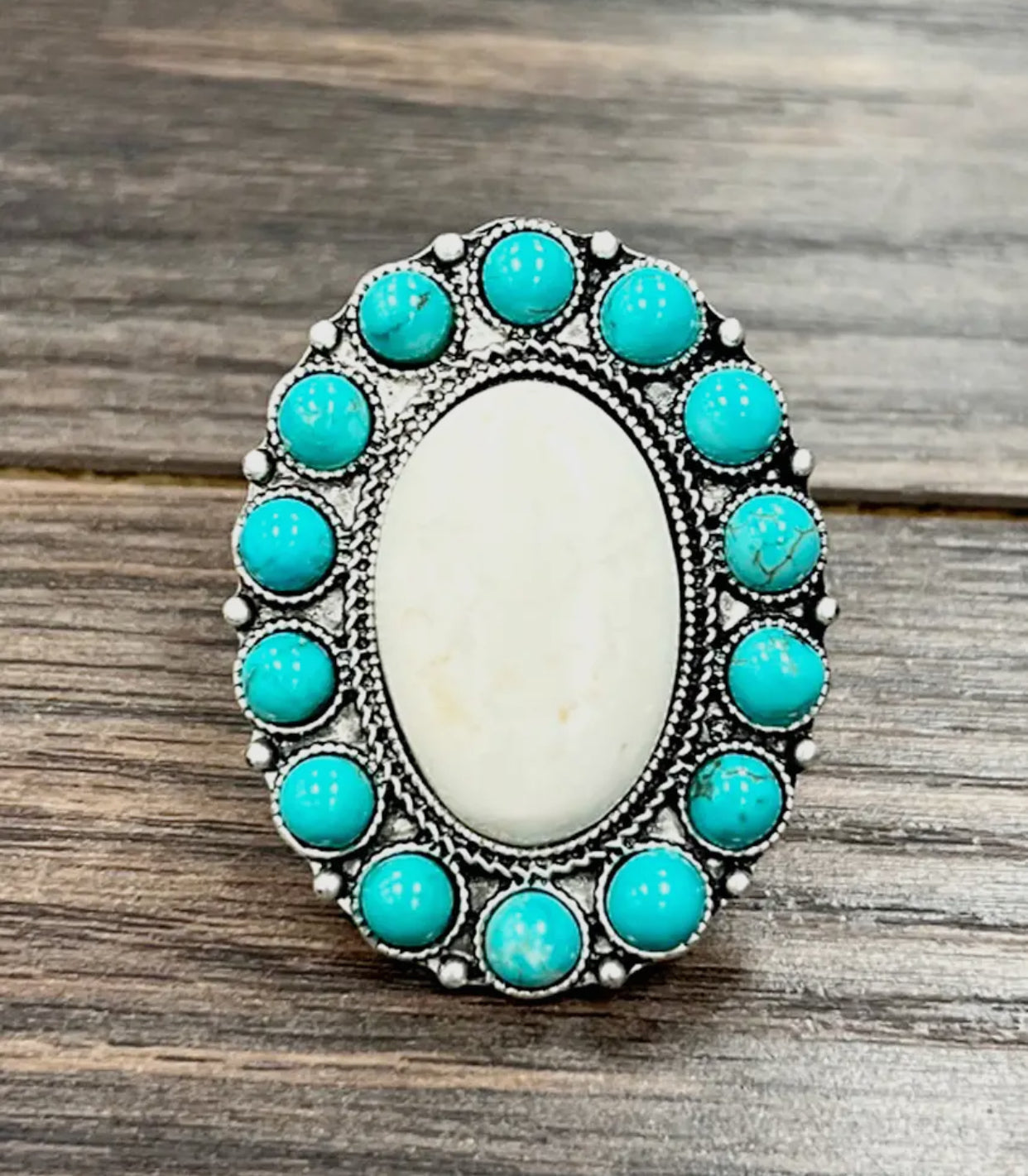 Turquoise Ring- Oval w/white