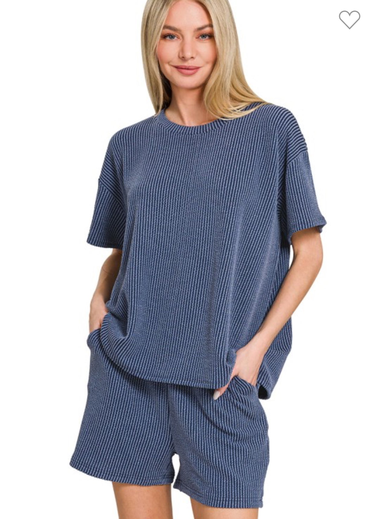 Ribbed Short Set- Blue S M L