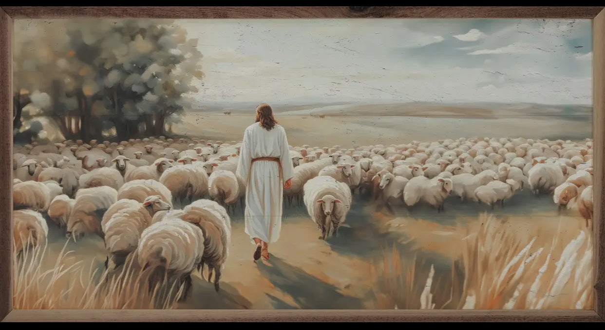 Jesus with Flock Painting