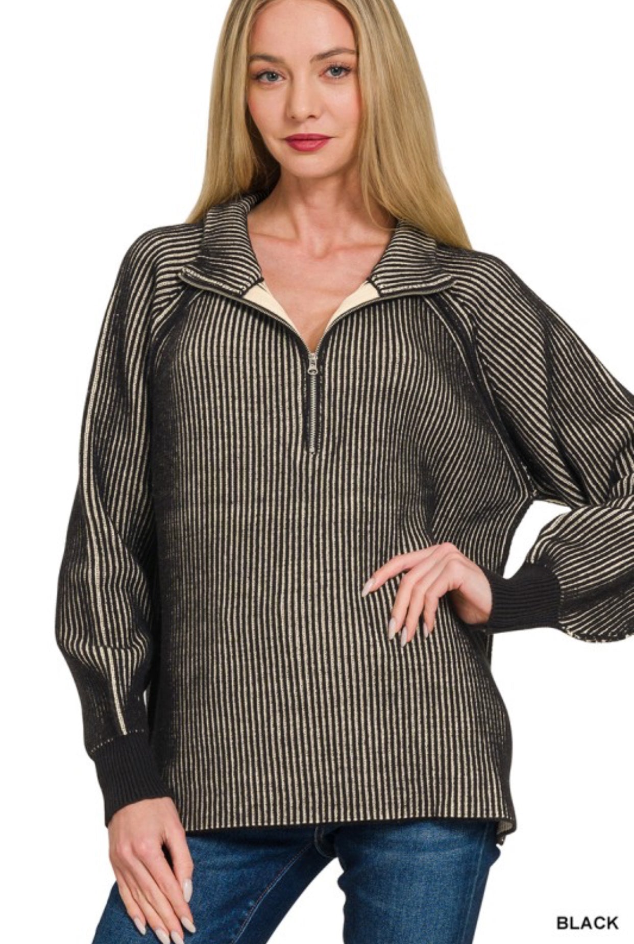 Two Tone Half Zip- Black