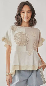 Floral Crochet Top- Beige S M L
