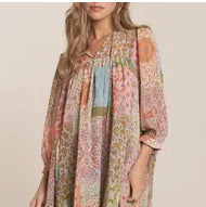 Multiprint Long Sleeve Dress
