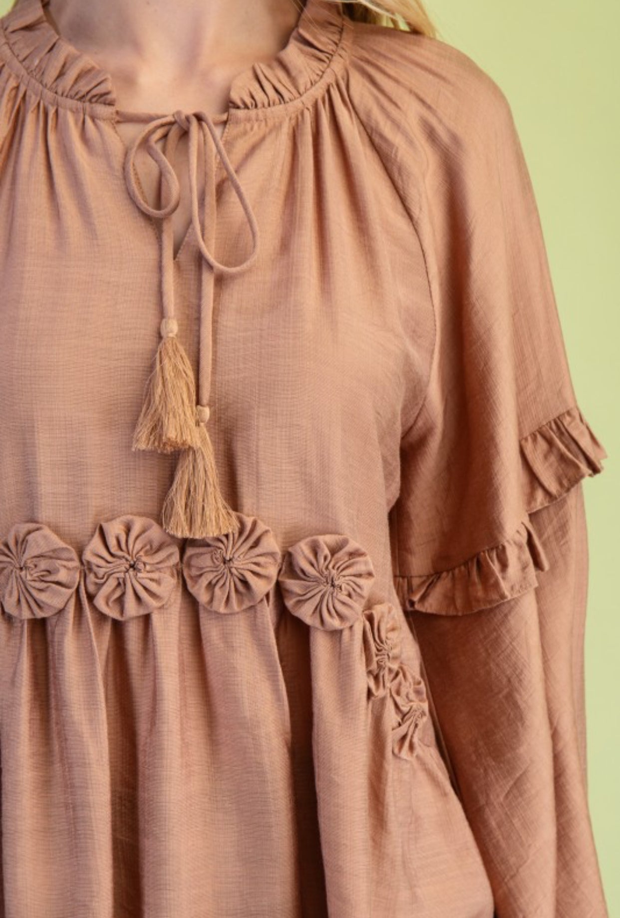 Rosette Bell Sleeve Top- Camel