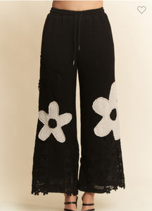 Black/Cream Flower Patch Pant S M L