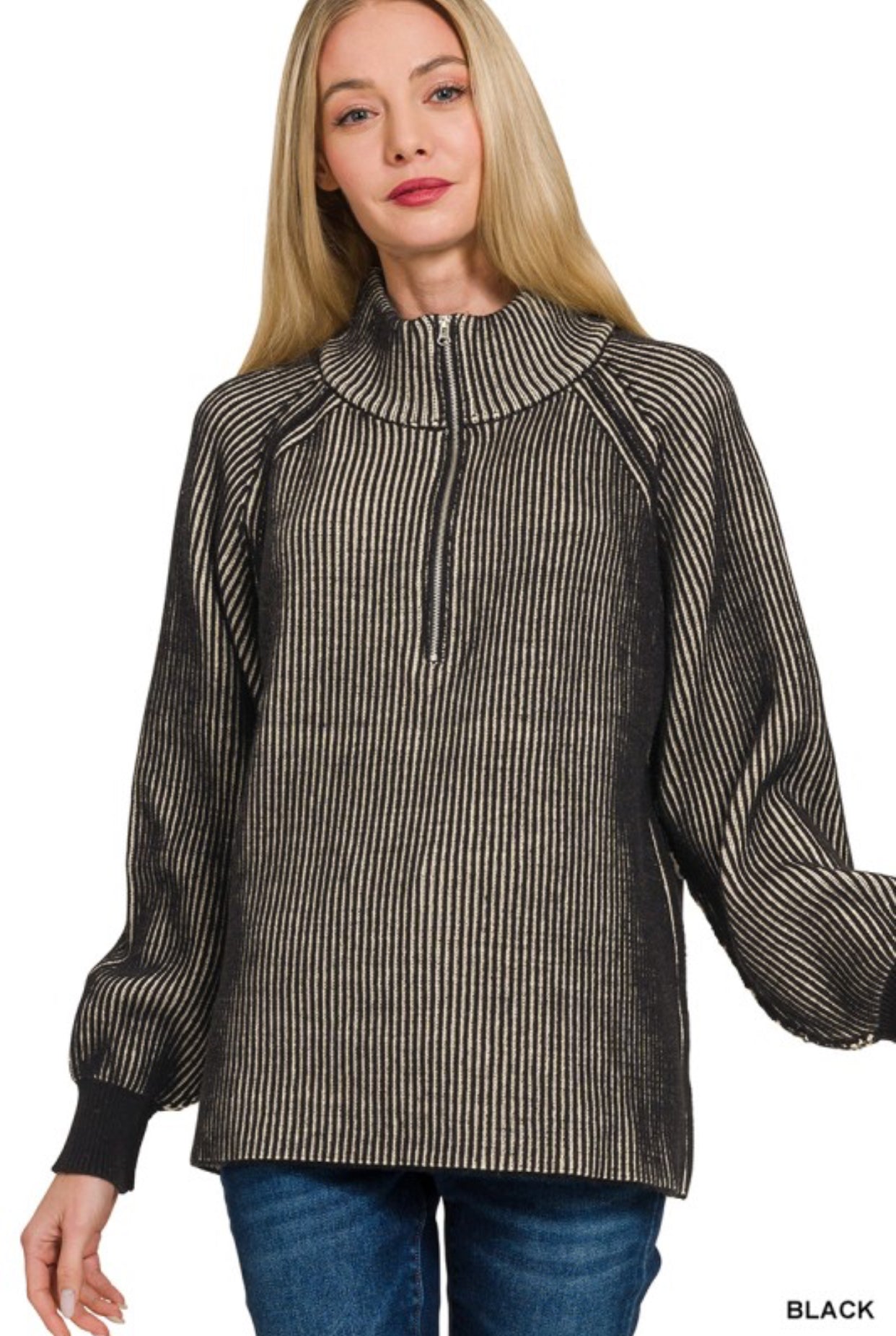 Two Tone Half Zip- Black