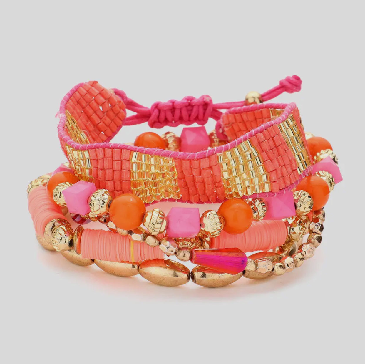 Pink & Orange Beaded Bracelet Stack