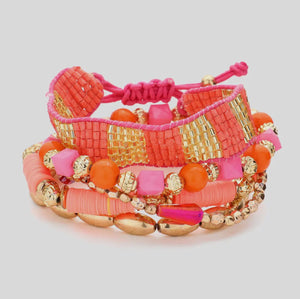 Pink & Orange Beaded Bracelet Stack
