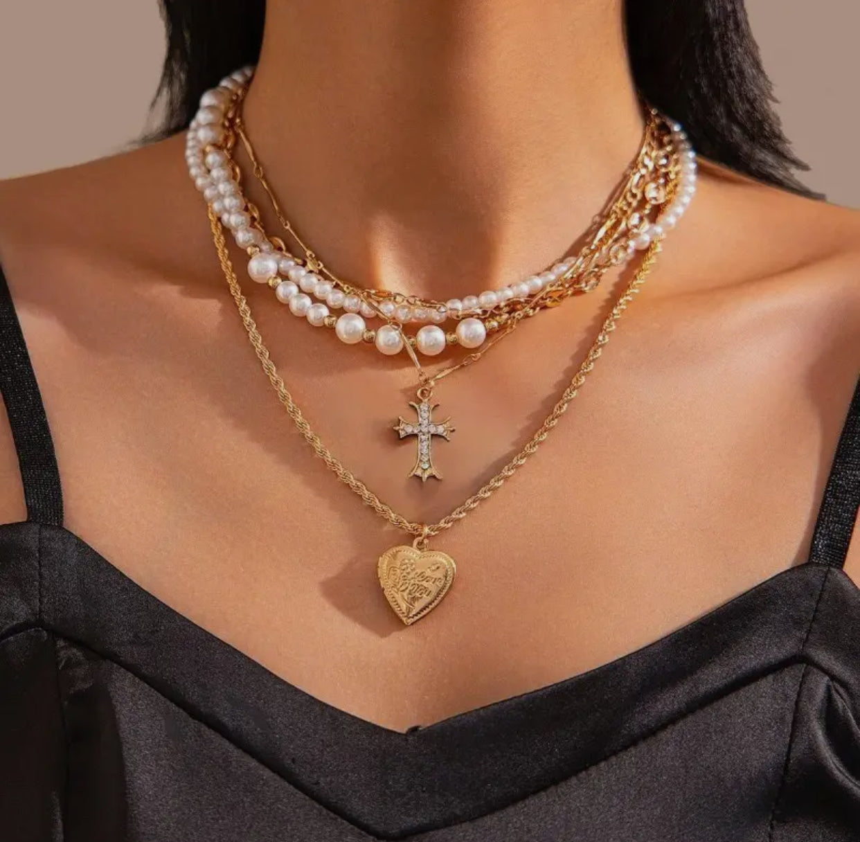 Multilayer Pearl & Gold Necklace – Seasons @76442