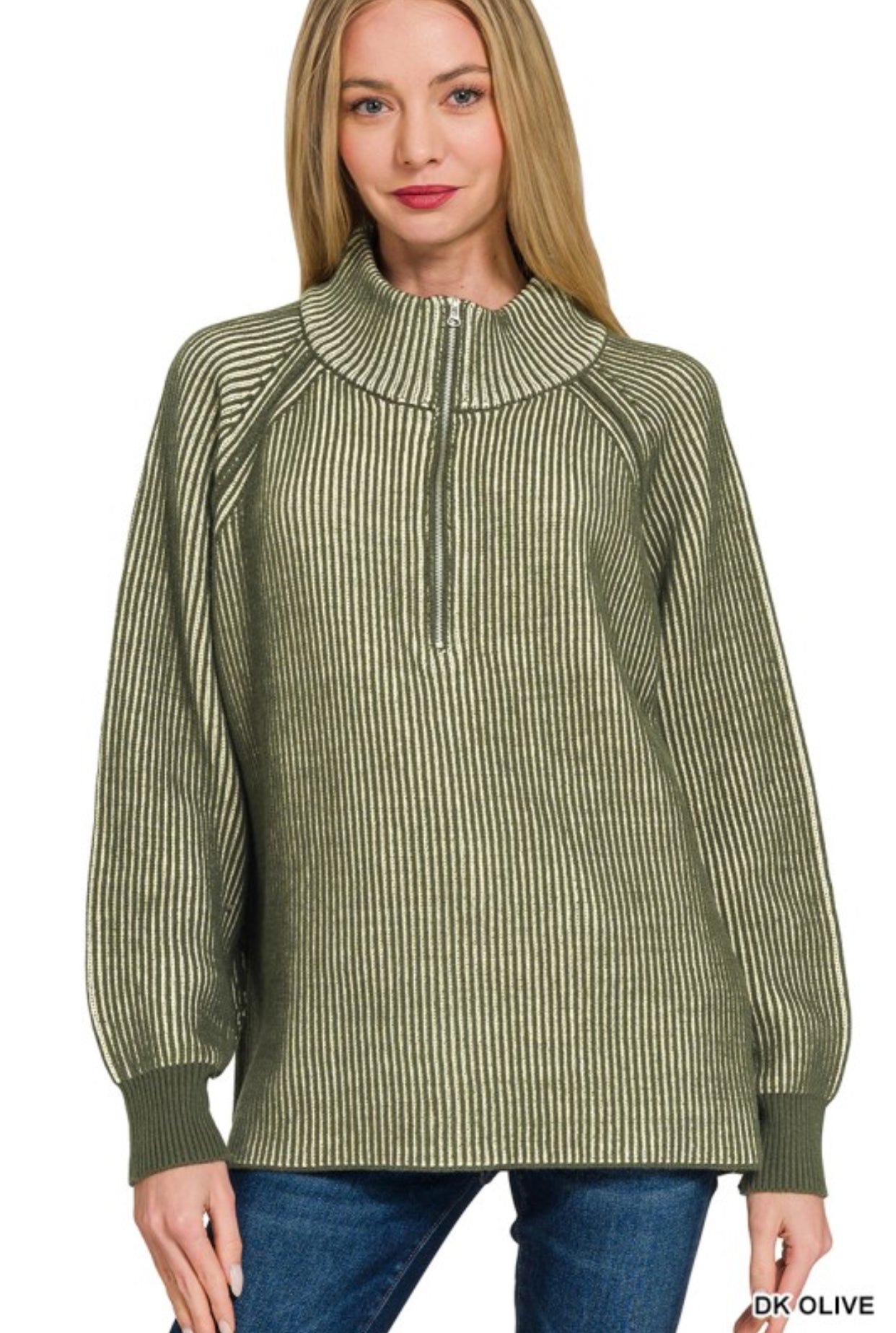 Two Tone Half Zip- Olive