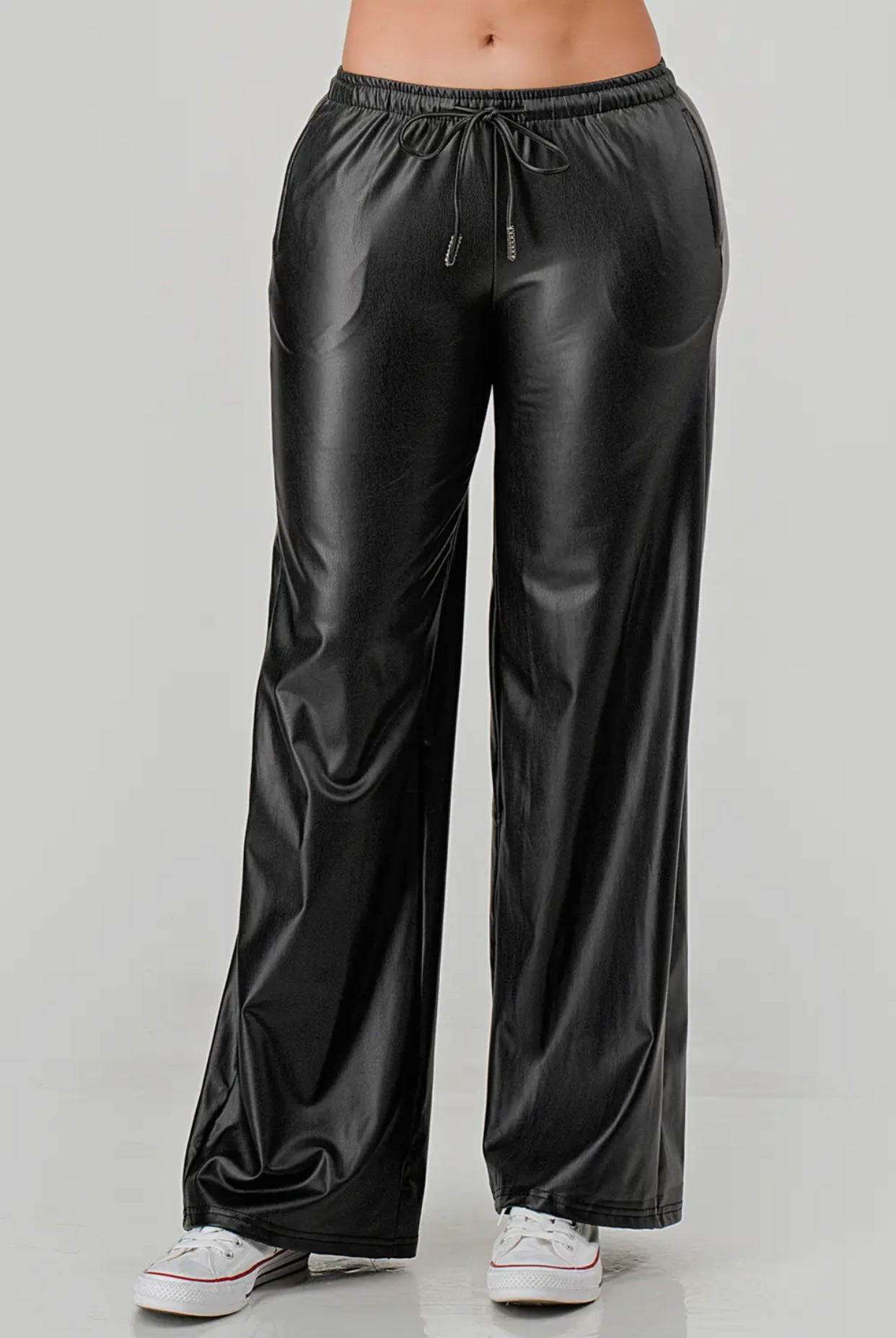 Drawstring Faux Leather Pants
