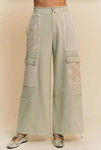 Lace Patchwork Bottoms-Sage