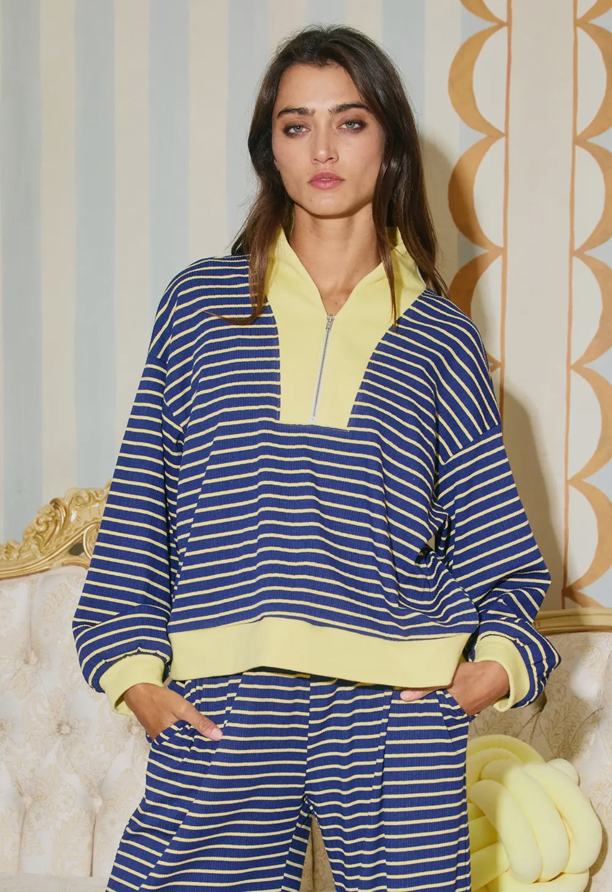 Navy & Butter Yellow Sweat Set