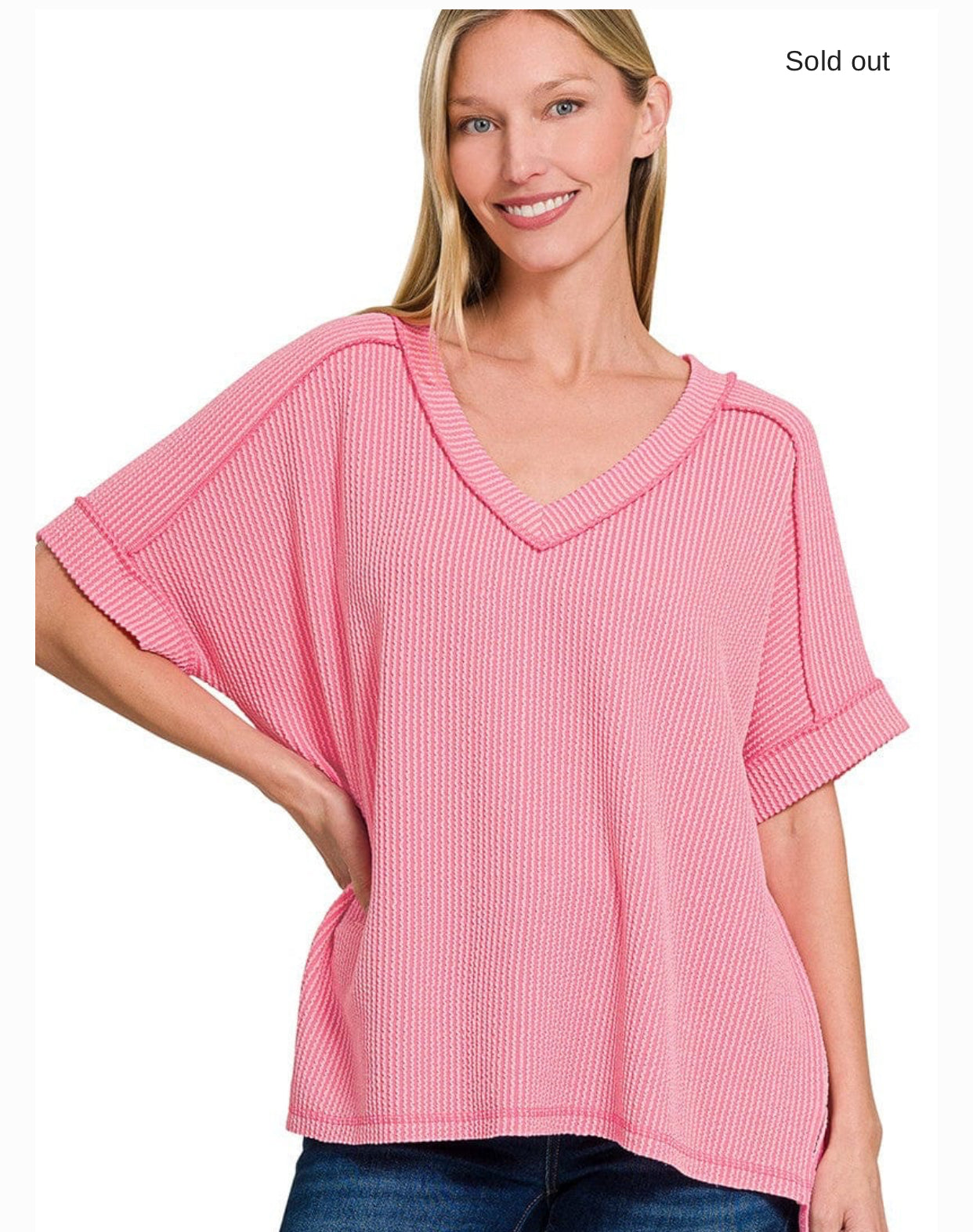 Ribbed V-Neck- Pink SM LXL