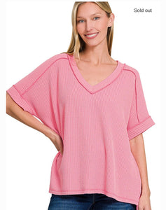 Ribbed V-Neck- Pink SM LXL
