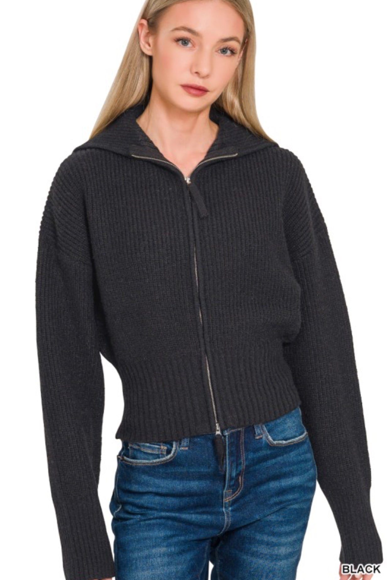 Double Zip Sweater-Black