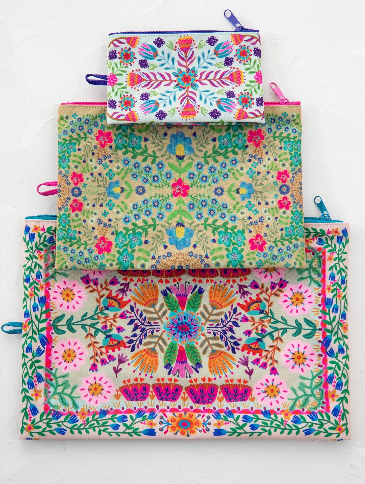 Everything Pouches(3)-Taupe Folk Flower