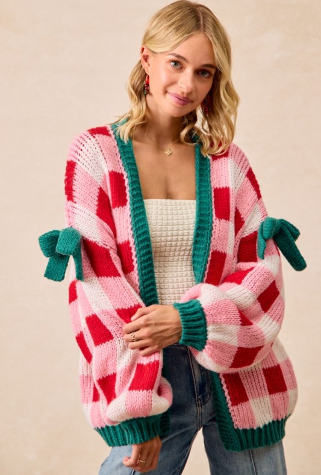 Pink & Red Christmas Cardigan
