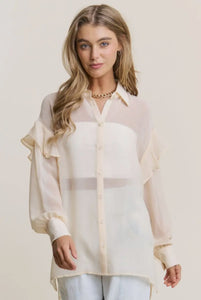 Shear Button Up Blouse- Cream