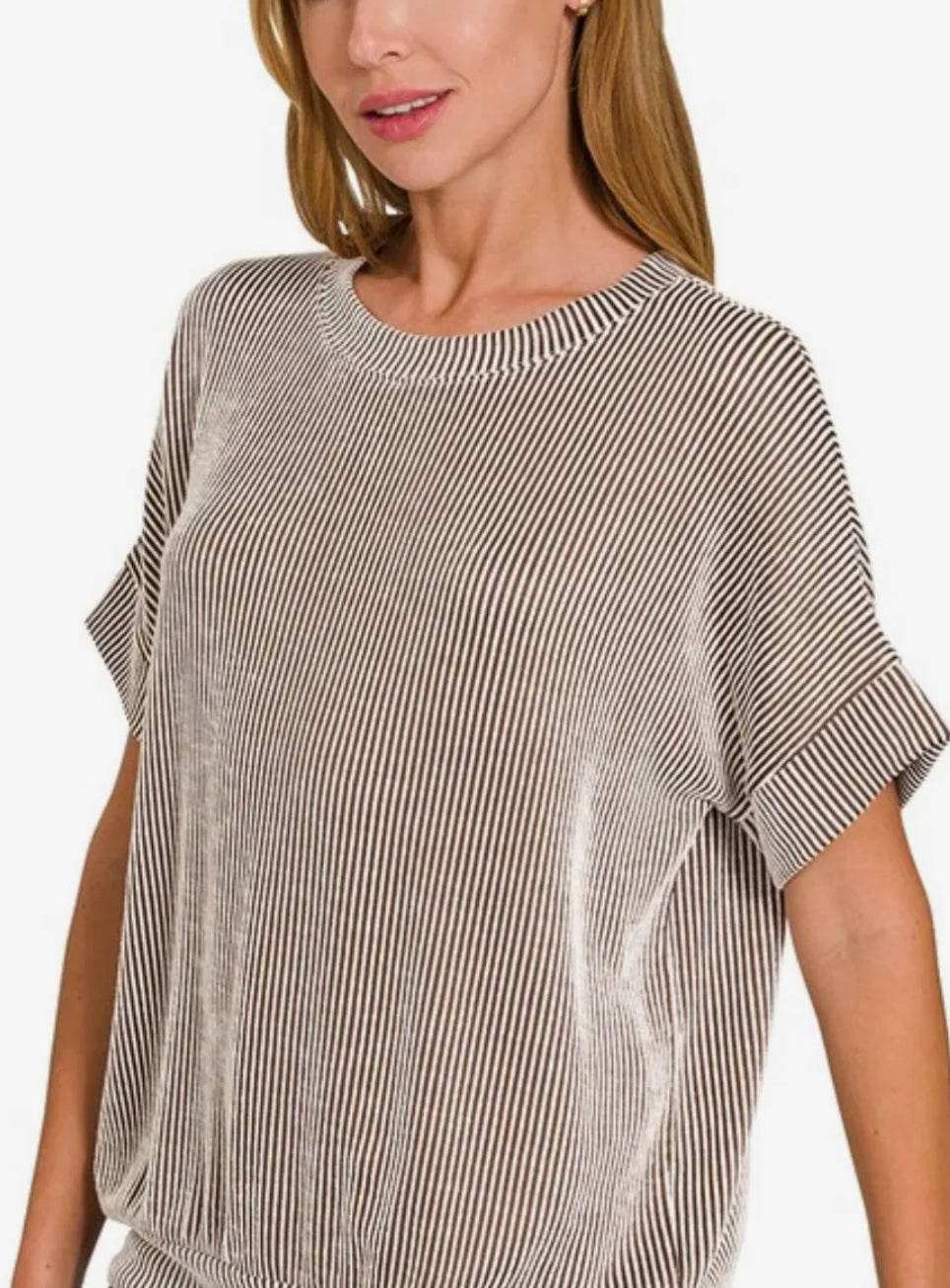 Ribbed Brown/White- S M L