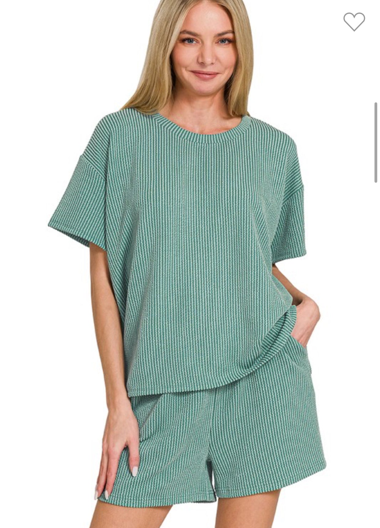 Ribbed Short Set-Green S M L