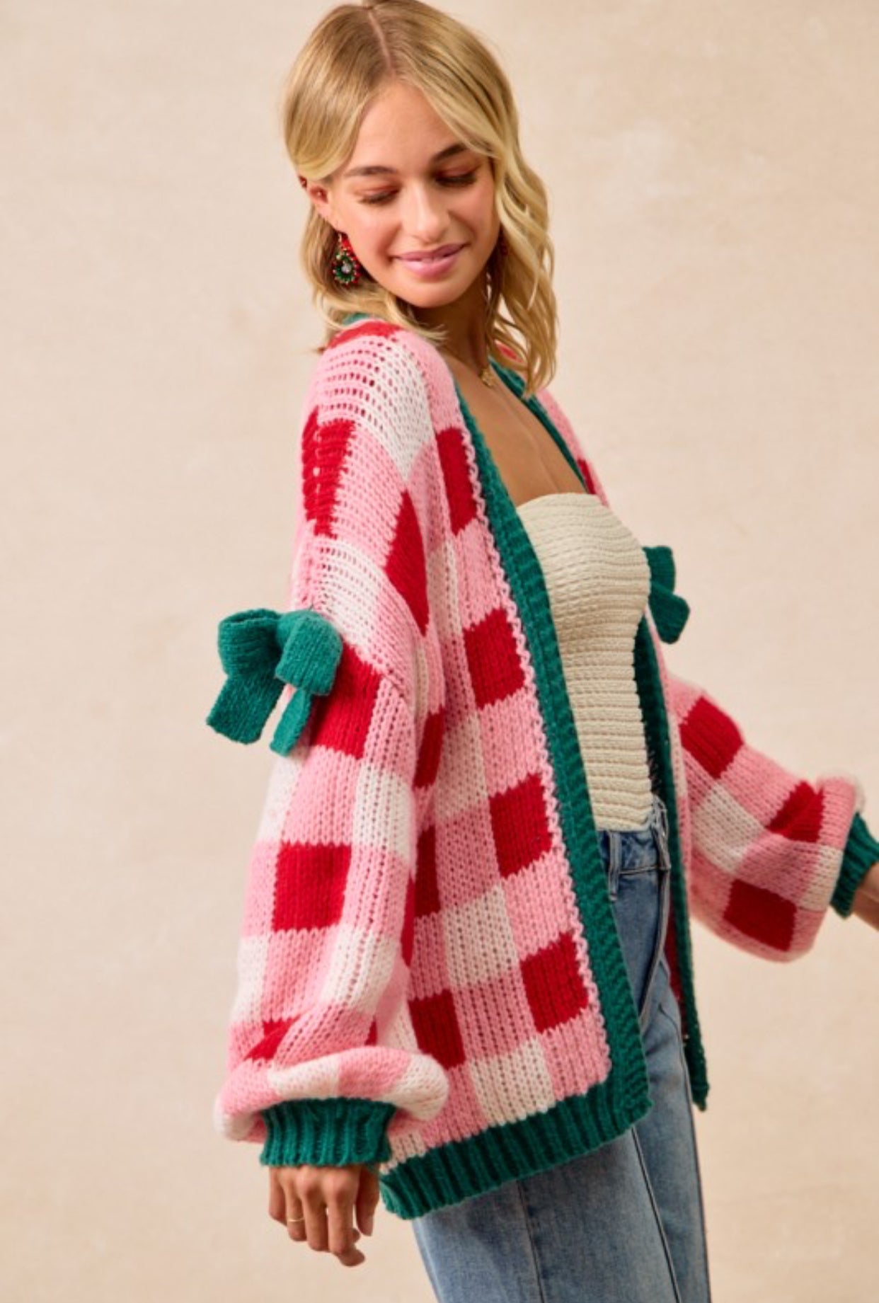 Pink & Red Christmas Cardigan