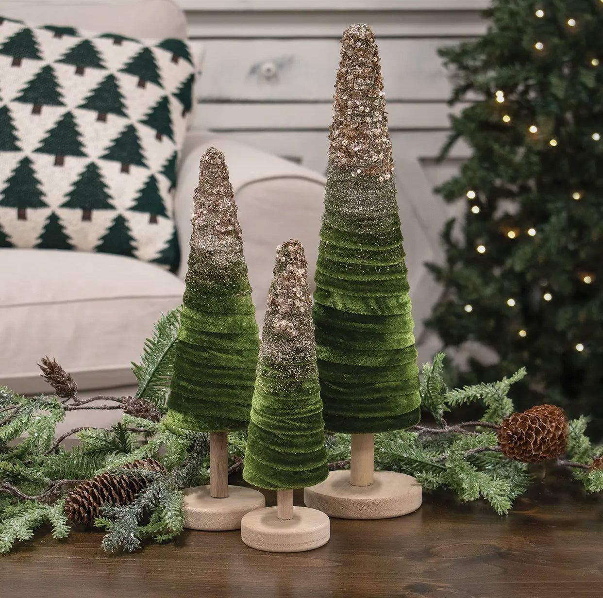 Green Velvet Tree 9.75”H