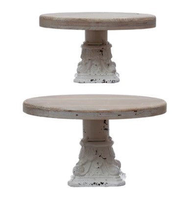 DF4181  Wood & Metal Pedestal Trays, Set of 2