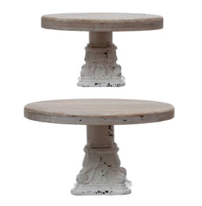DF4181  Wood & Metal Pedestal Trays, Set of 2
