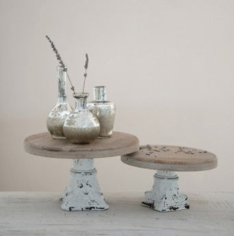 DF4181  Wood & Metal Pedestal Trays, Set of 2