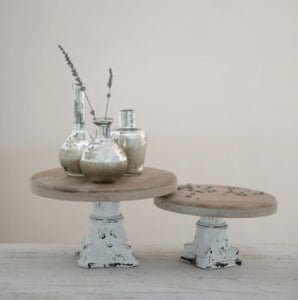 DF4181  Wood & Metal Pedestal Trays, Set of 2
