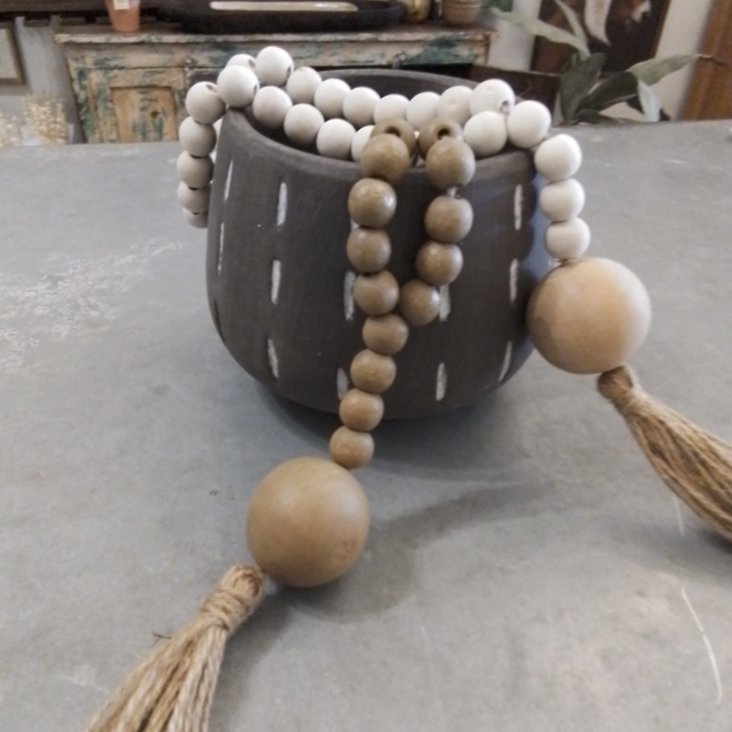 Wood Beads w Jute Rope Tassel 3 colors DF7762A