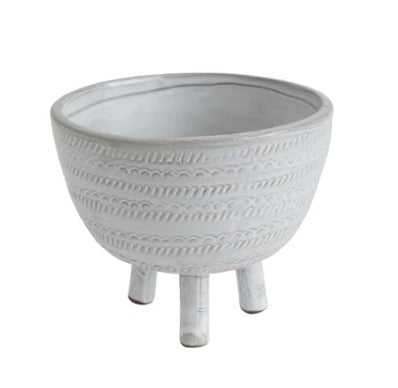 DA8432 Decorative Embossed Terra Cotta Pot, White