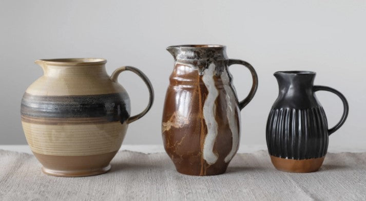 DF4890 Stoneware Pitcher, Matte Black Reactive Glaze